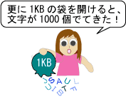 1ギガバイトの袋が80個の方は、さらに、1キロバイトの袋を開けると、文字が1000個でてきた。