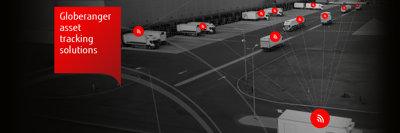 Globeranger asset tracking solutions: photo of vans overlaid with RFID icons