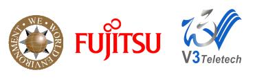 Aboutwe, Fujitsu and V3 Teletech logos
