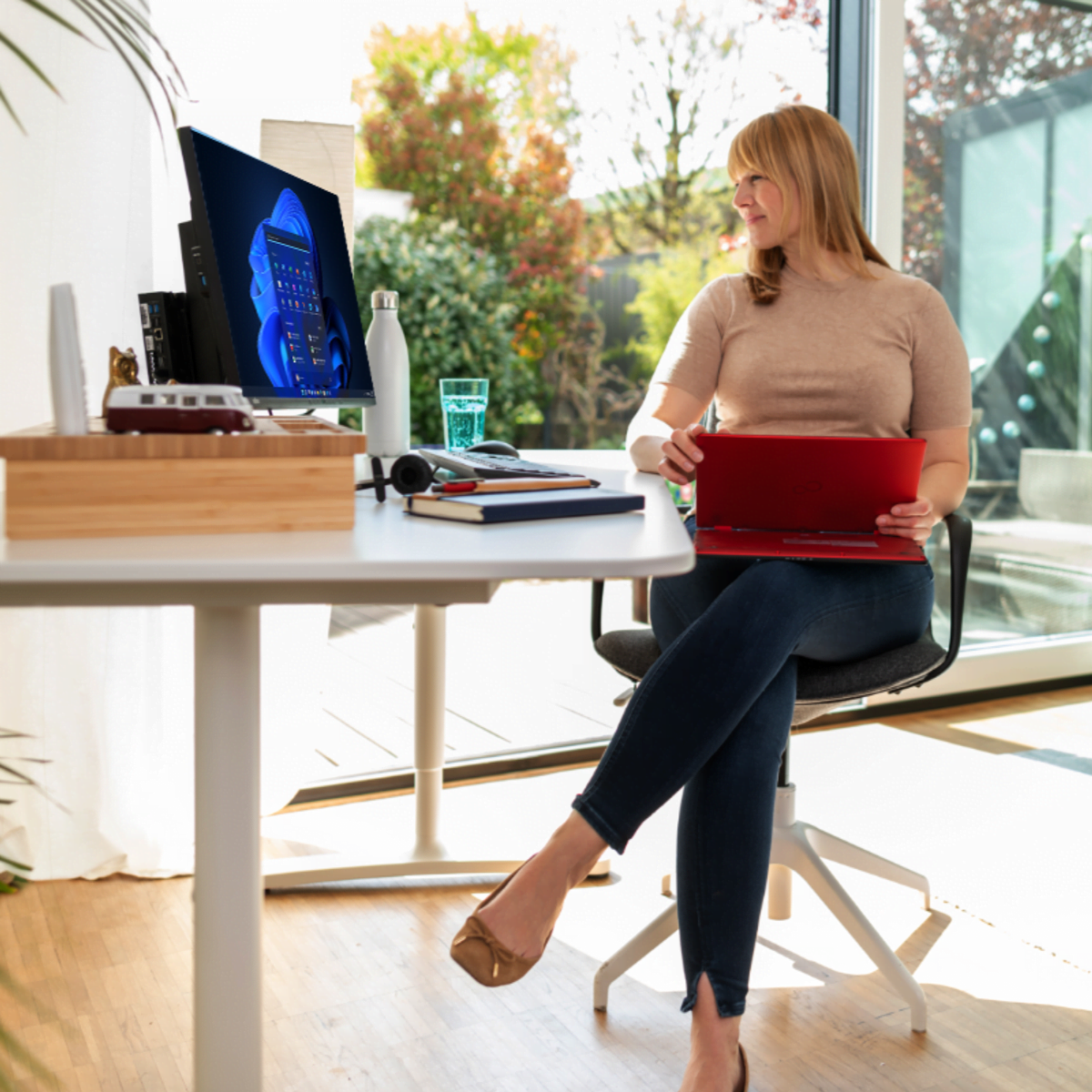 Notebook rely on woman working from home