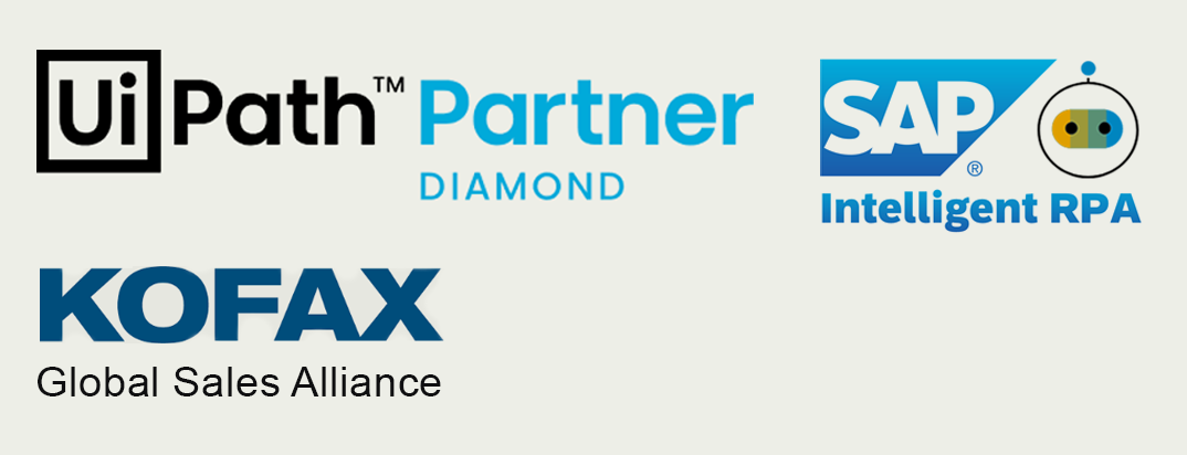 Partner logos UiPath Global Diamond Partner; KOFAX Global Sales Alliance; SAP.