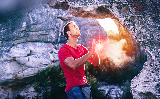 man rock climbing