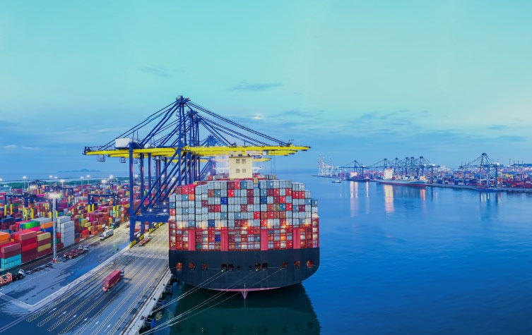 Expansive view of a city docks