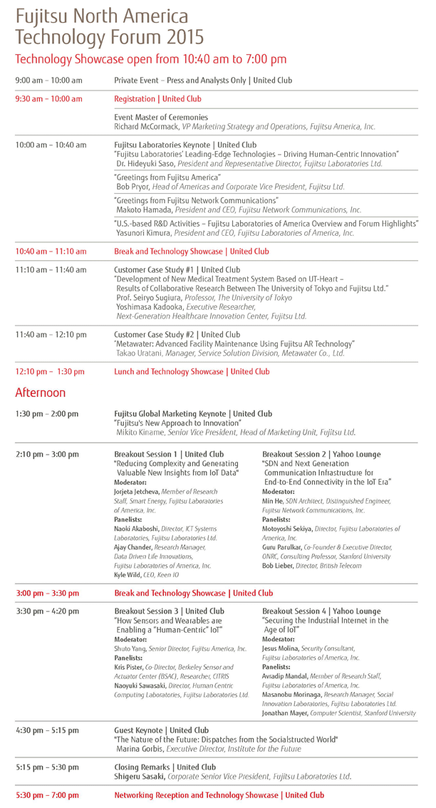 Fujitsu North America Technology Forum 2015 Agenda