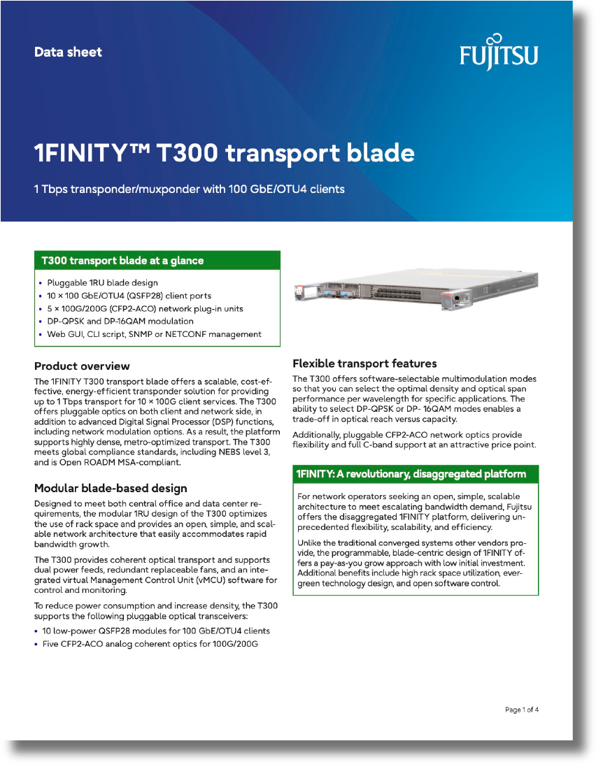 Data sheet: 1FINITY T300 1FINITY T300 data sheet