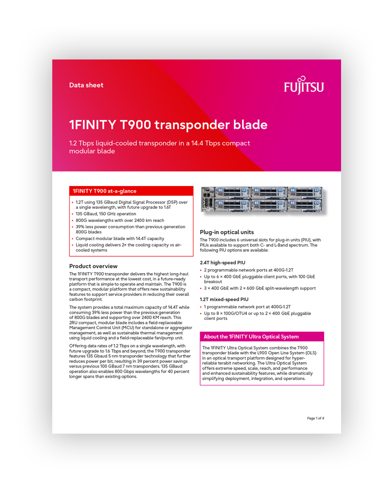 1FINITY T900 Datasheet Datasheet - 1FINITY T900